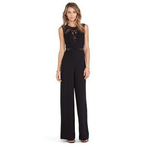 BCBGMaxazria Laden Lace Blocked Wide Leg Jumpsuit Black Size 6